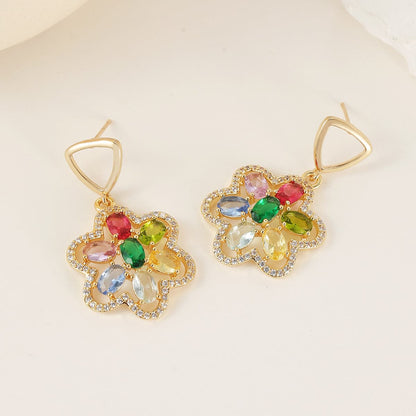 Multi-colored Crystal & Cubic Zirconia Goldtone Flower Dangle Earrings