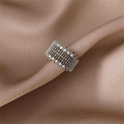 Cubic Zirconia & Silvertone Line Adjustable Ring