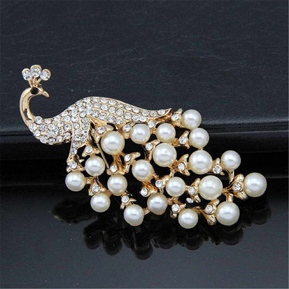 Pearl & Goldtone Peacock Pavé-Set Brooch