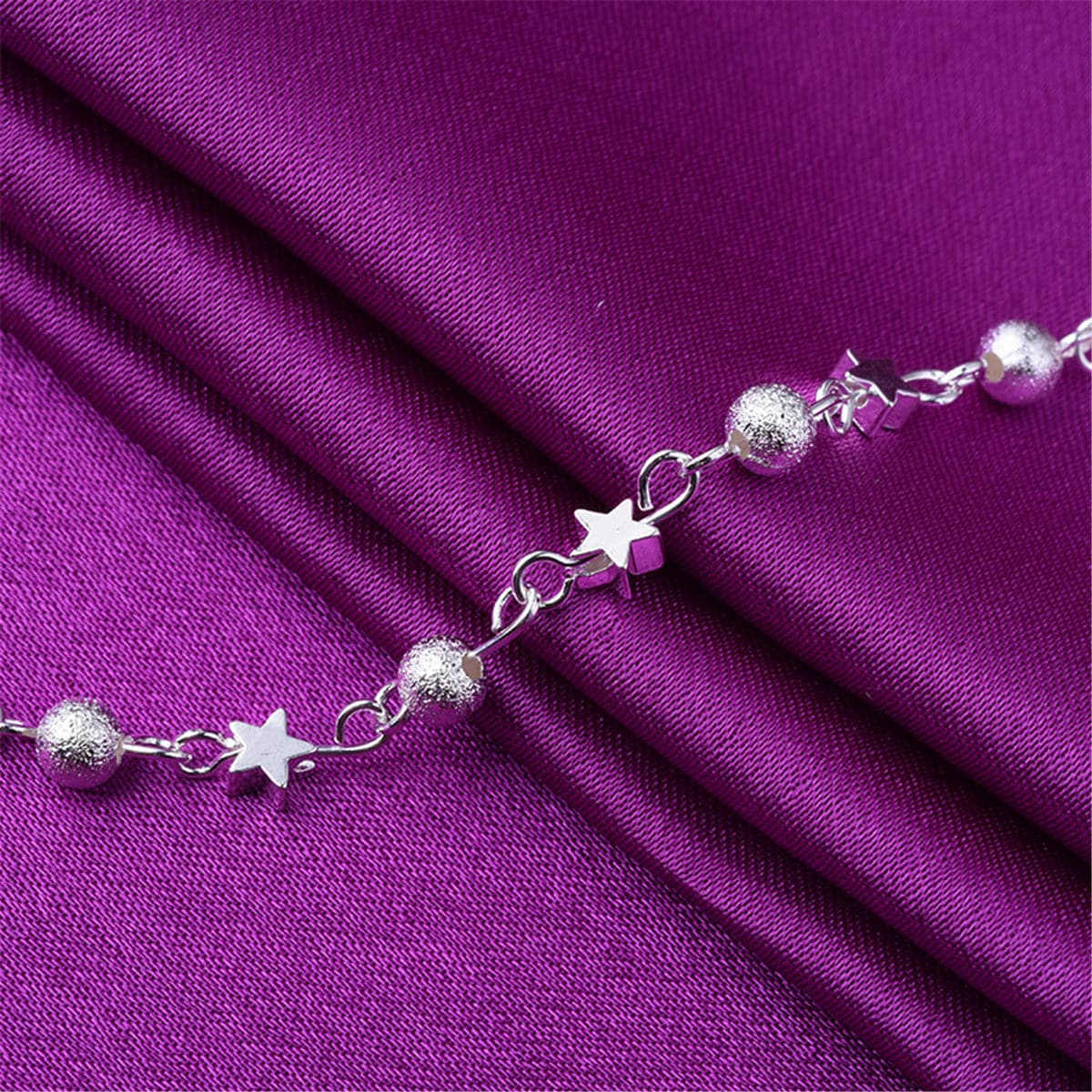 Silvertone Star & Bead Station Anklet