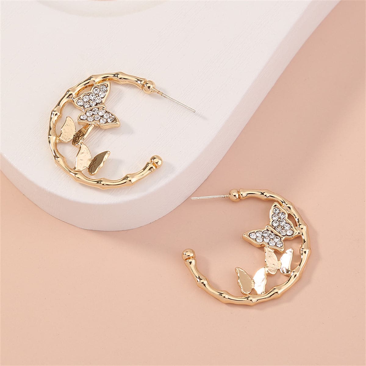 Cubic Zirconia & Goldtone Double Butterfly Hoop Earrings
