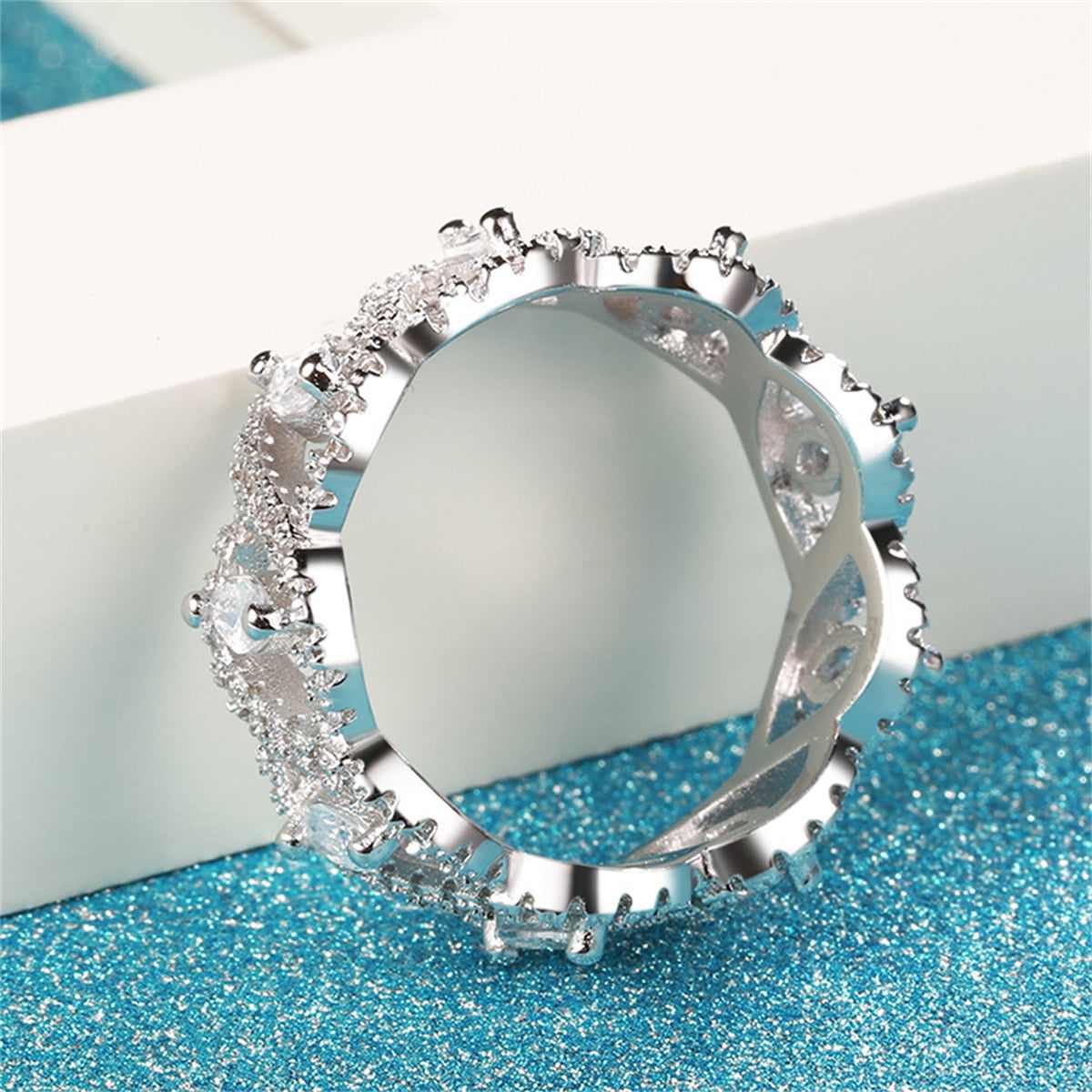 Cubic Zirconia & Crystal Marquise-Cut Leaves Band Ring-1