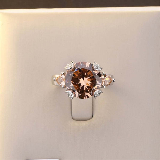 Champagne Crystal & Silvertone Oval-Cut Ring