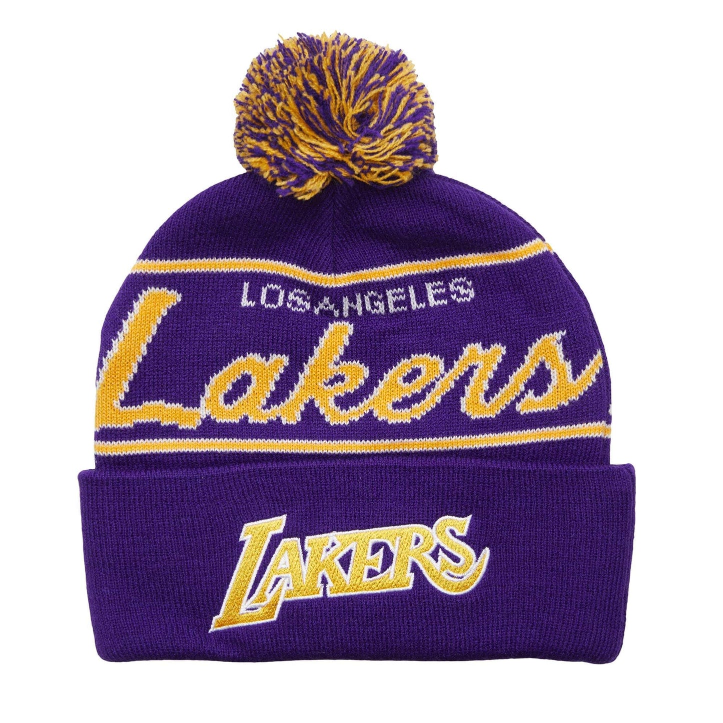 Mitchell & Ness Men's NBA Script Pom Beanie Hwc Lakers Beanies