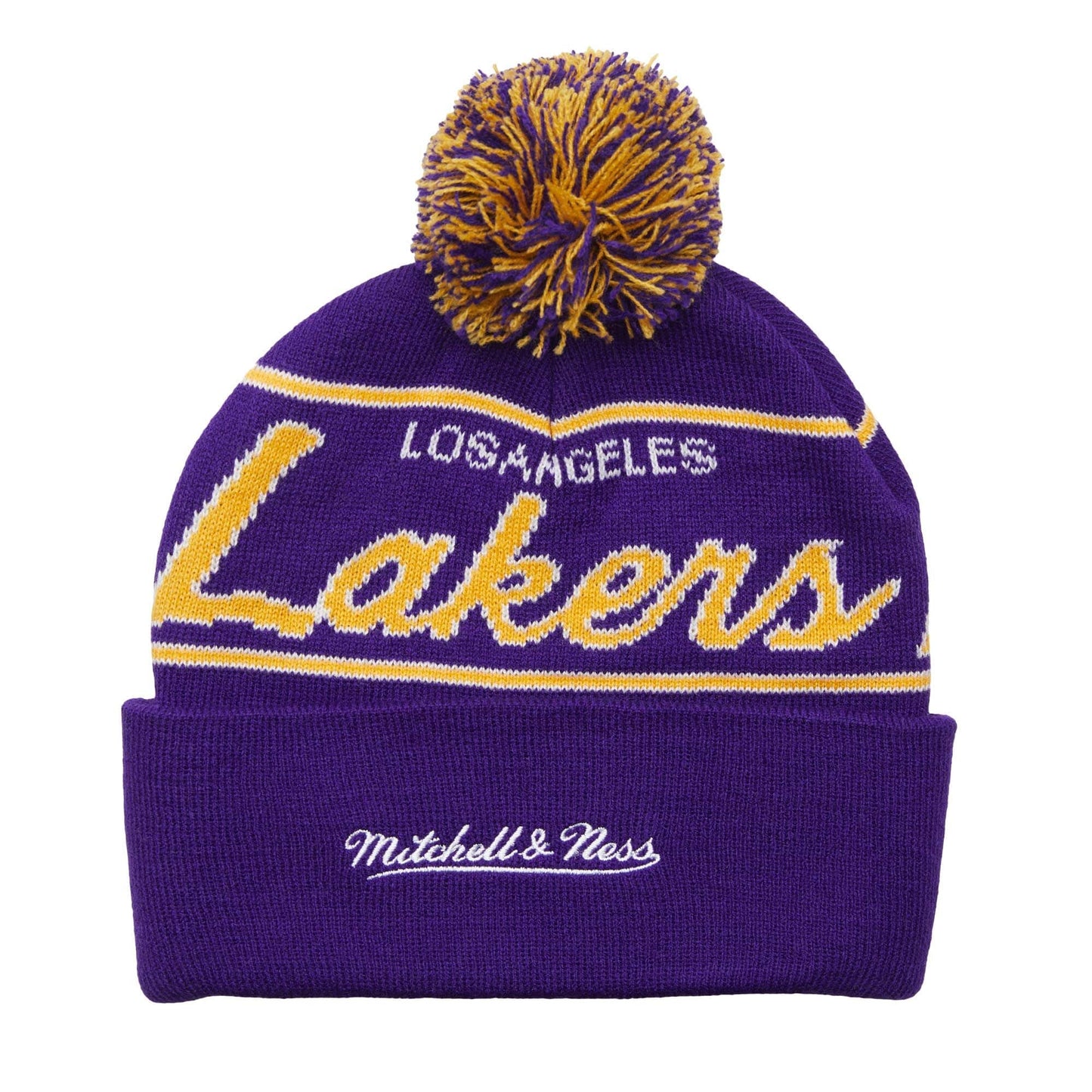 Mitchell & Ness Men's NBA Script Pom Beanie Hwc Lakers Beanies