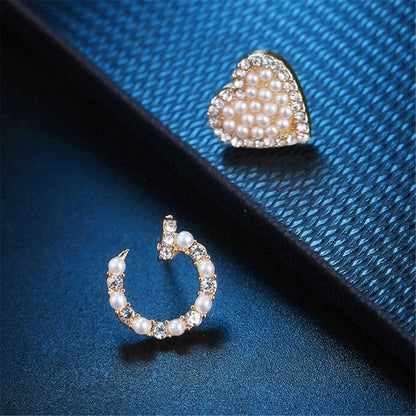 Cubic Zirconia & Pearl Goldtone Heart Stud Earring
