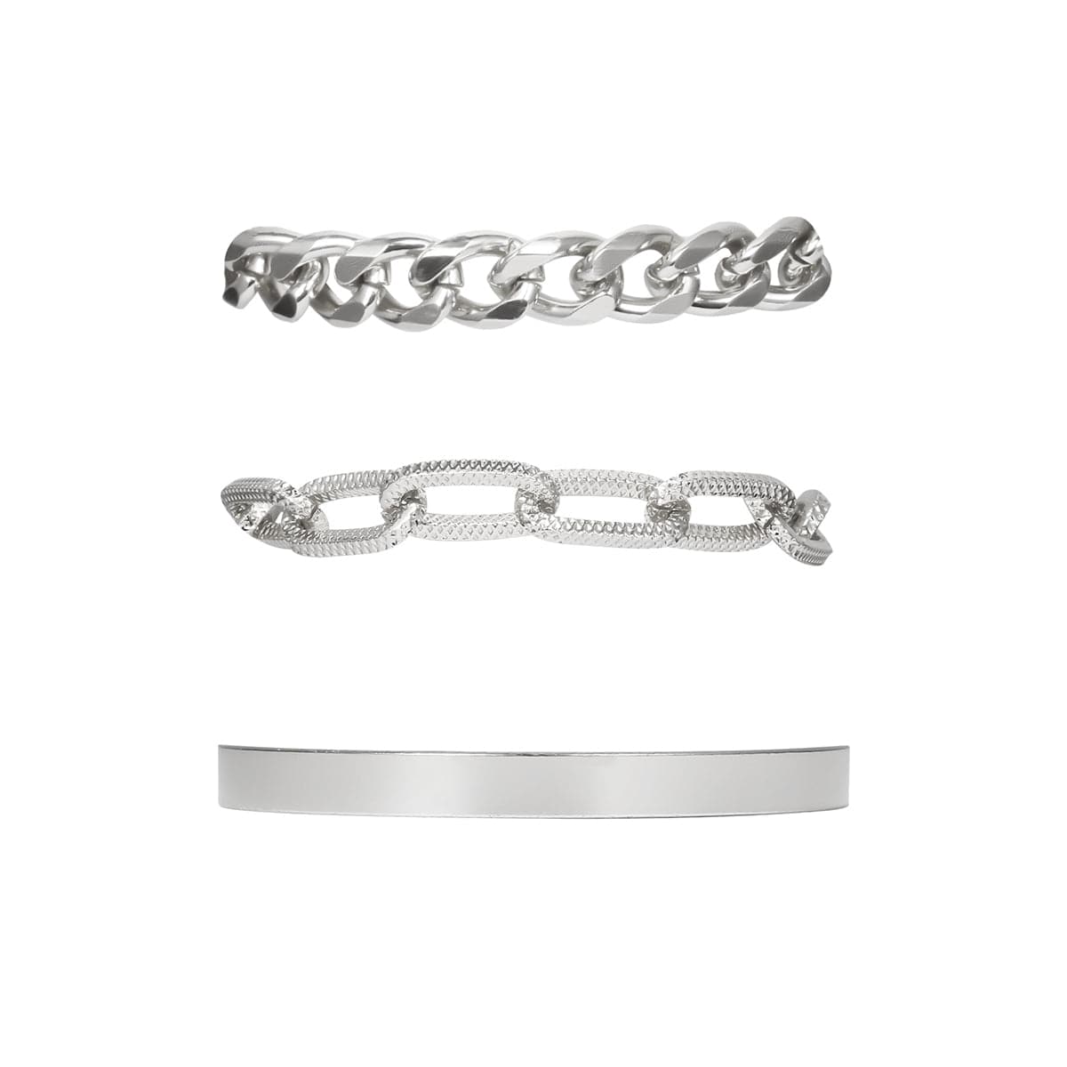 Silvertone Chain Link Bracelet Set