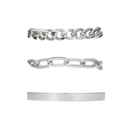 Silvertone Chain Link Bracelet Set