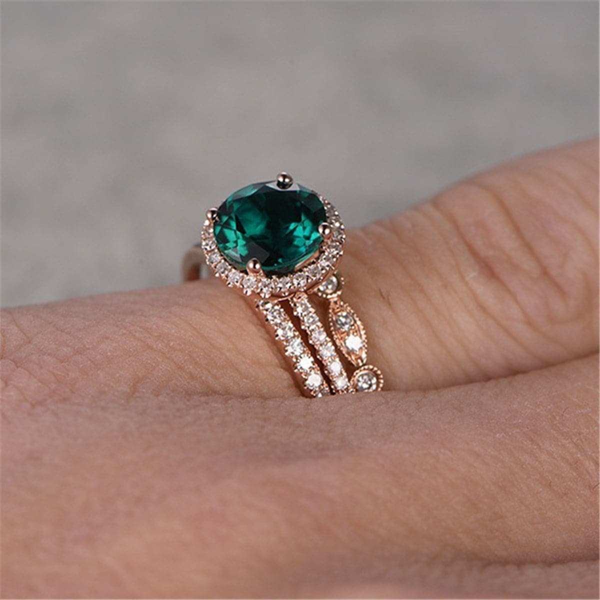 Green Crystal & Cubic Zirconia Ring Set