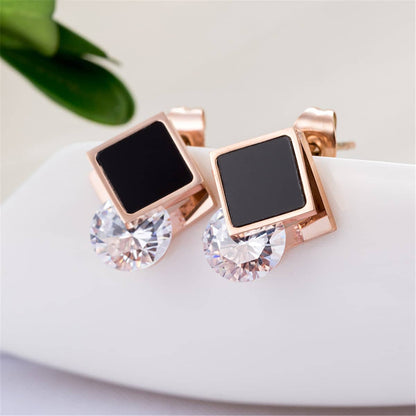 Black & Cubic Zirconia Rhombus Stud Earrings