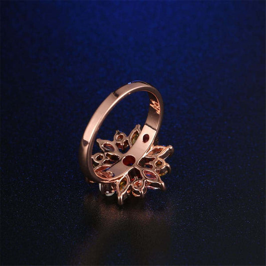 Lavender Crystal & Rose Goldtone Flower Band Ring