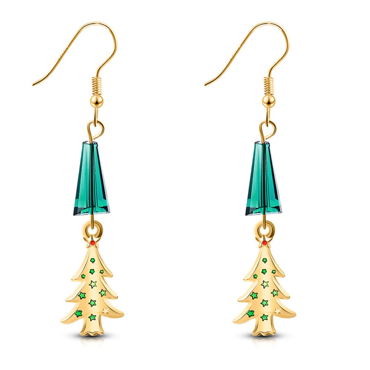 Teal Acrylic & Goldtone Christmas Tree Drop Earrings
