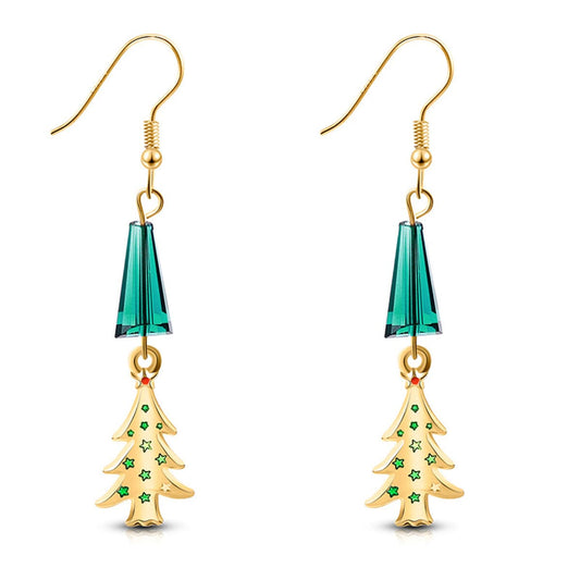 Teal Acrylic & Goldtone Christmas Tree Drop Earrings