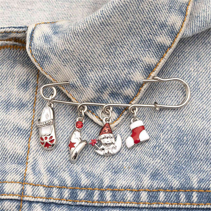 Silvertone & Red Christmas Charm Brooch