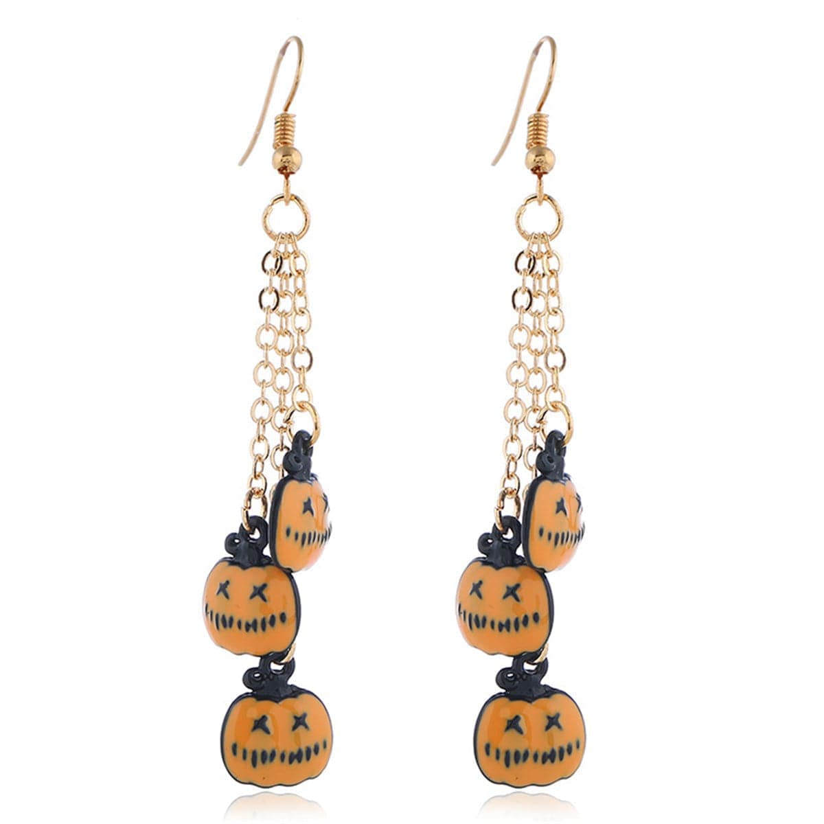 Orange & Goldtone Pumpkin Tassel Drop Earrings