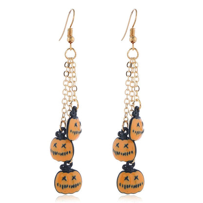 Orange & Goldtone Pumpkin Tassel Drop Earrings