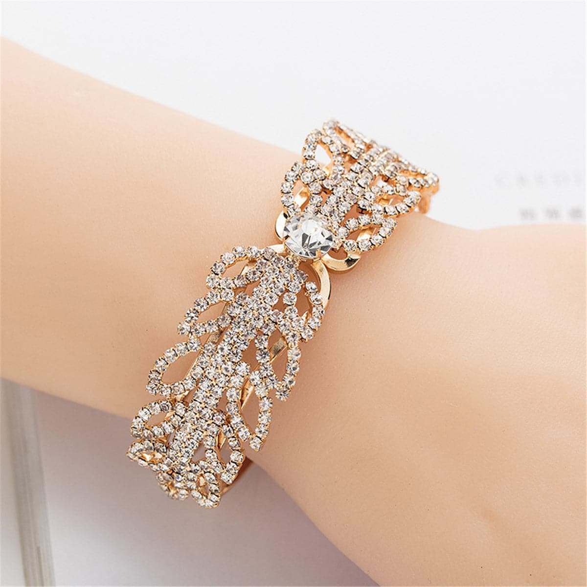 Cubic Zirconia & Goldtone Open Butterfly Bangle