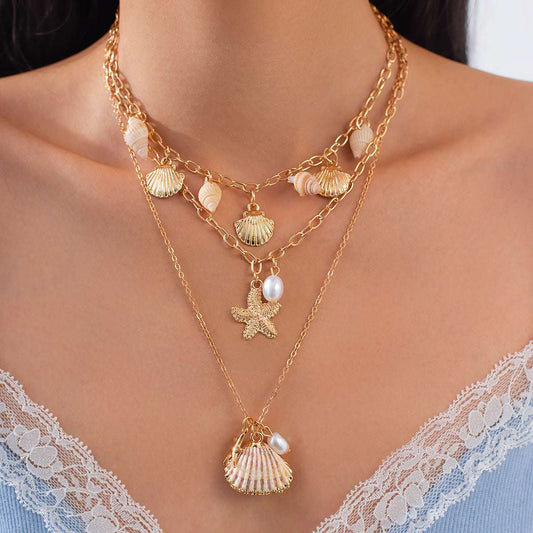 Pearl & Shell Goldtone Sea Lives Pendant Necklace Set