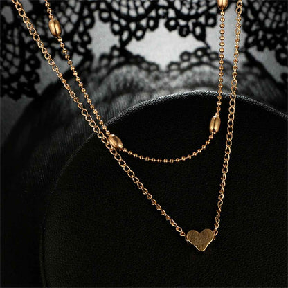 Goldtone Heart Ball Chain Layered Pendant Necklace