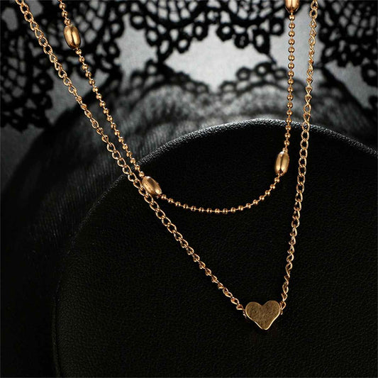 Goldtone Heart Ball Chain Layered Pendant Necklace