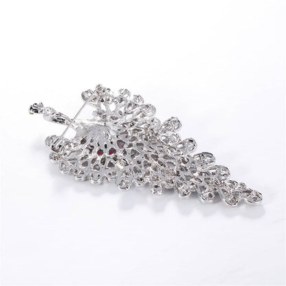 Pink & Multicolor Cubic Zirconia & Silvertone Peacock Brooch
