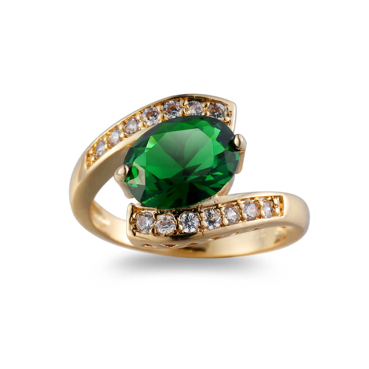 Green Crystal & Cubic Zirconia Goldtone Ring