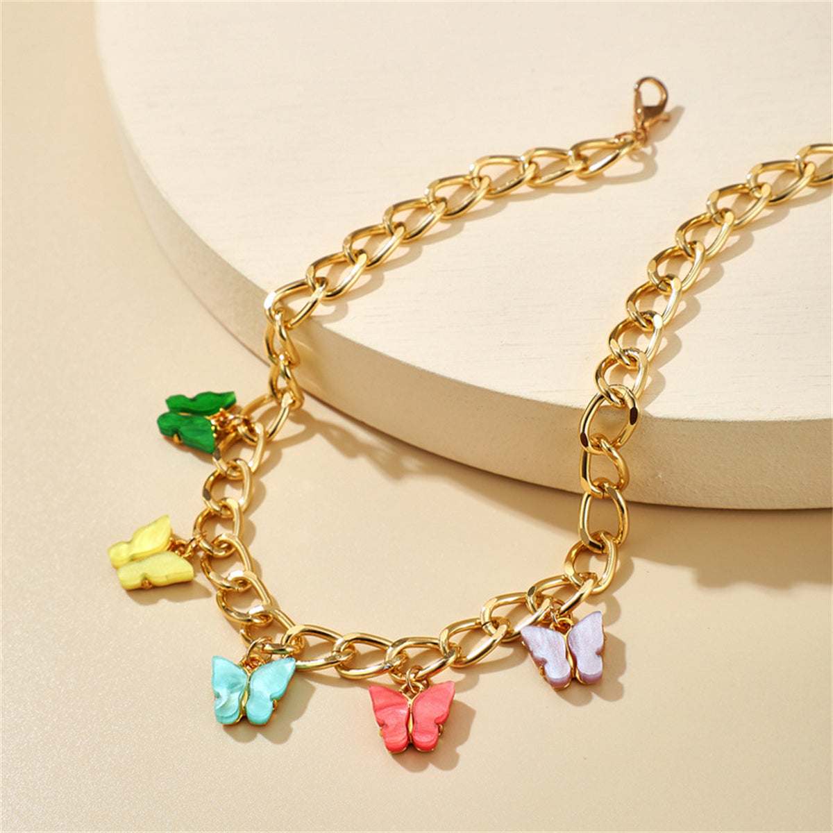 Pastel Acrylic & Goldtone Chain Butterfly Station Necklace