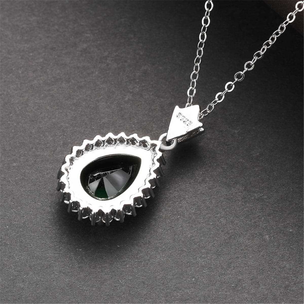 Red Crystal & Cubic Zirconia Pear Cut Halo Pendant Necklace