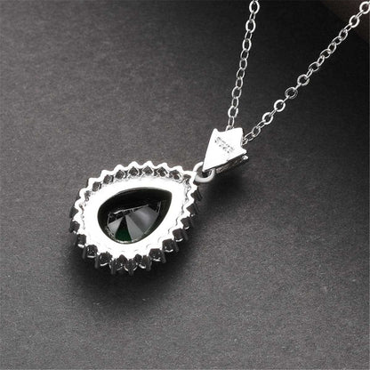 Red Crystal & Cubic Zirconia Pear Cut Halo Pendant Necklace