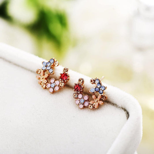 Crystal & Cubic Zirconia Flower Stud Earrings
