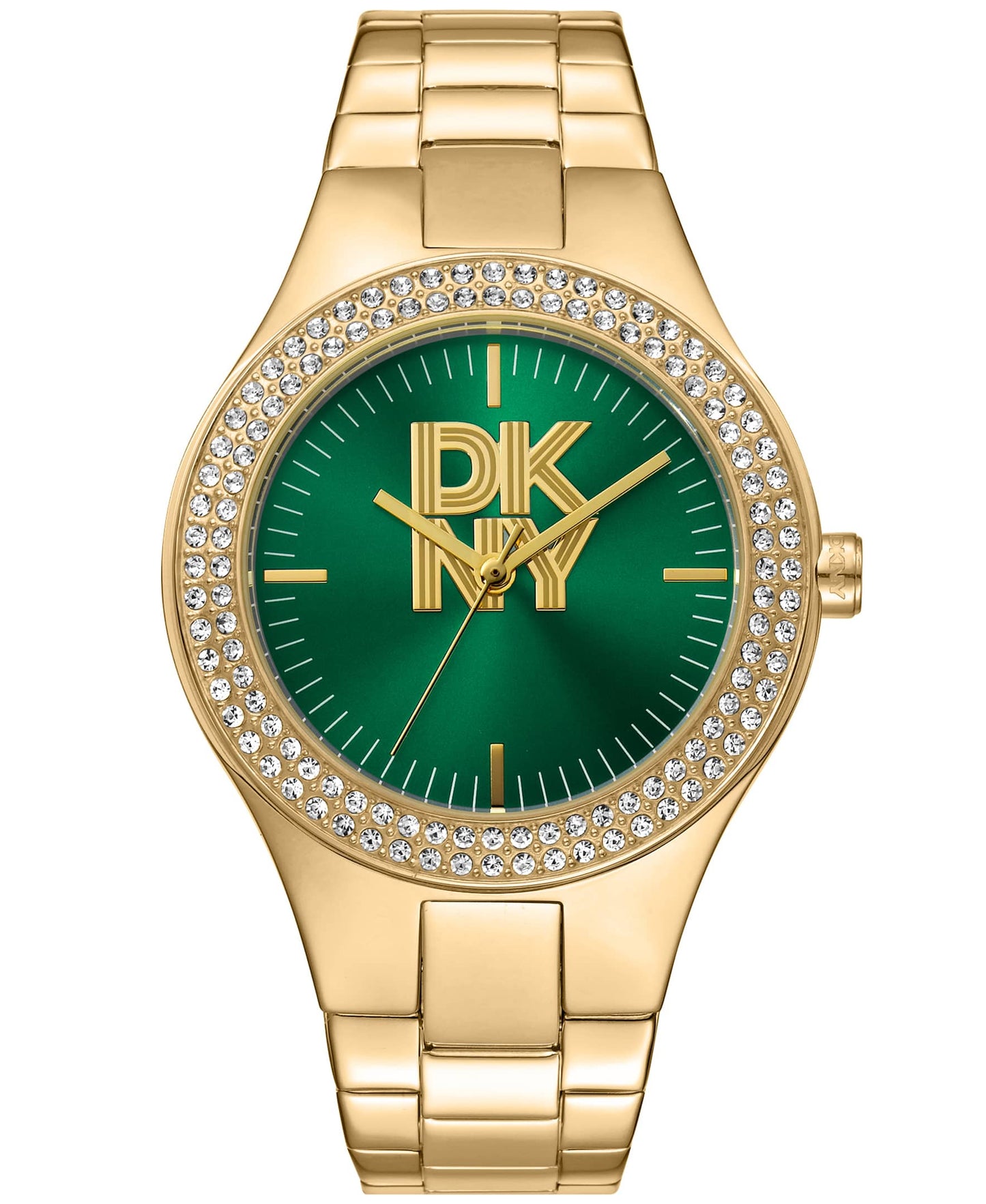 Dkny Women Watch, Gold Color Case, Dark Green Dial, Gold Color Metal Bracelet, 3 Hands, 5 Atm