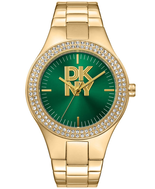 Dkny Women Watch, Gold Color Case, Dark Green Dial, Gold Color Metal Bracelet, 3 Hands, 5 Atm
