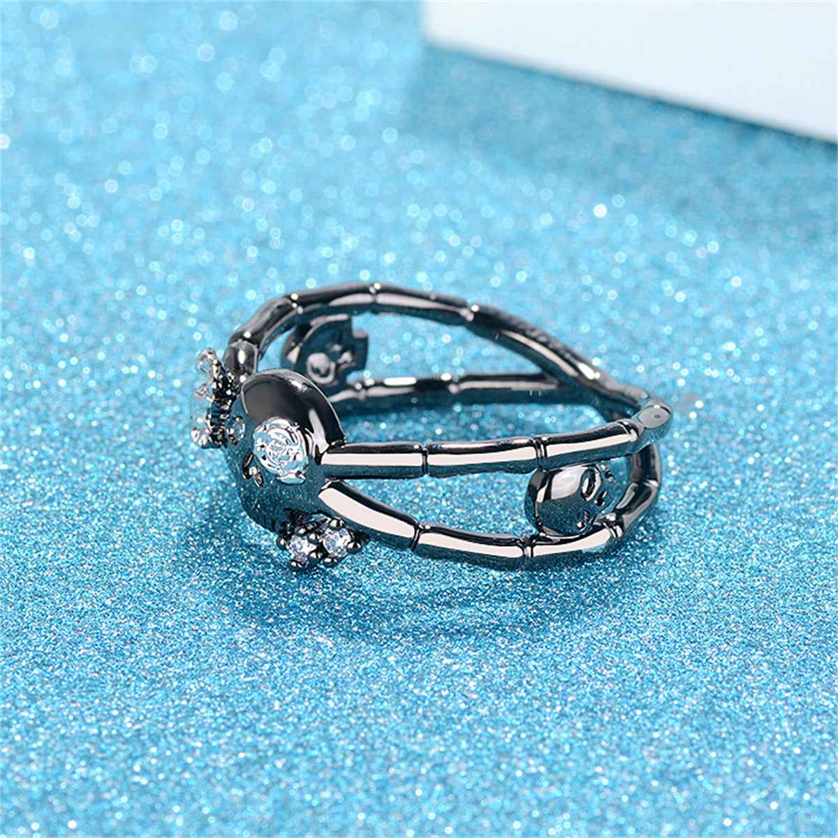 Cubic Zirconia & Two-Tone Miss Skull Ring-3
