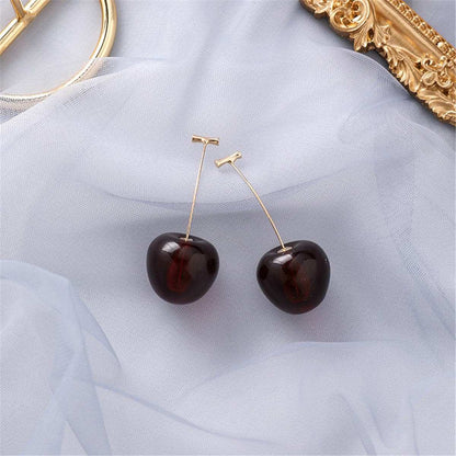 Wine Red & Goldtone Cherry Drop Earrings