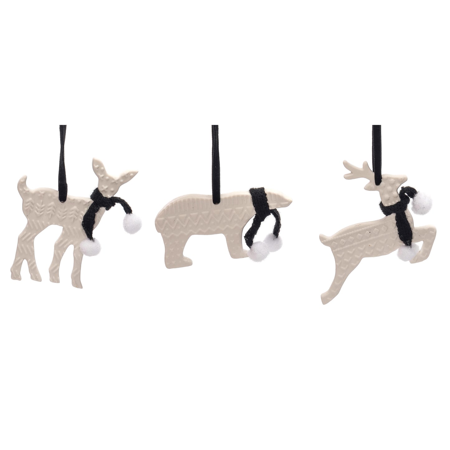 Resin Black Scarf Animal Ornament Set of 3 Christmas Home Decorations Tree Ornaments Clay