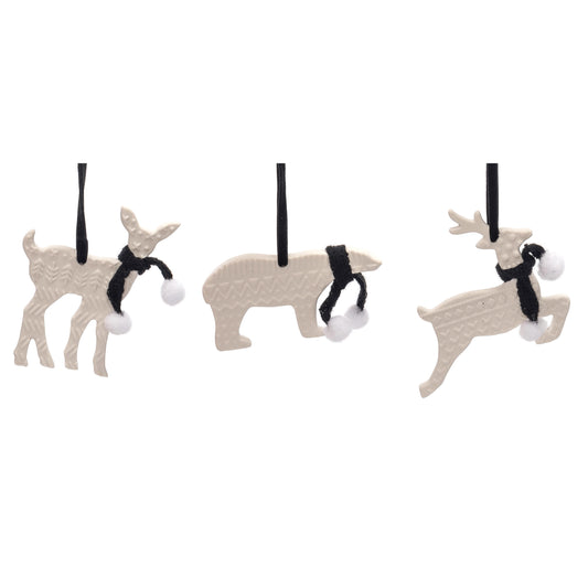 Resin Black Scarf Animal Ornament Set of 3 Christmas Home Decorations Tree Ornaments Clay