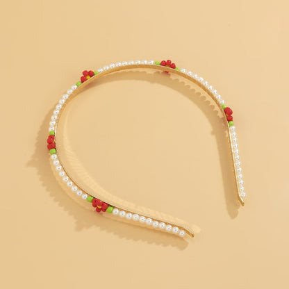 Red Howlite & Pearl Goldtone Floral Station Headband