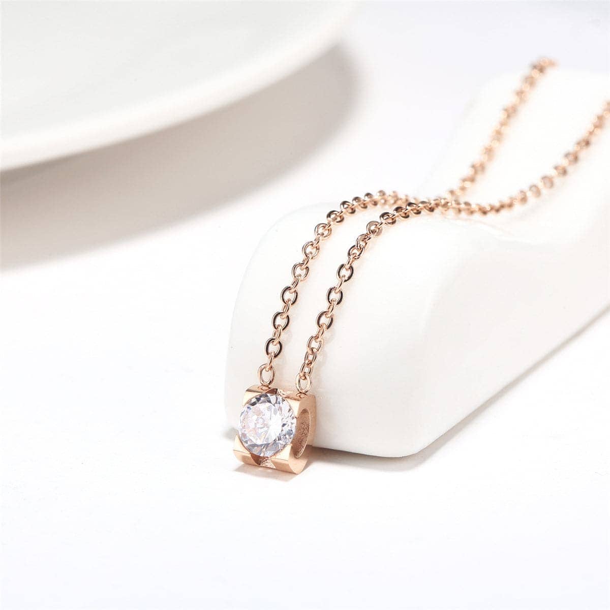 Crystal & Rose Goldtone Square Pendant Necklace