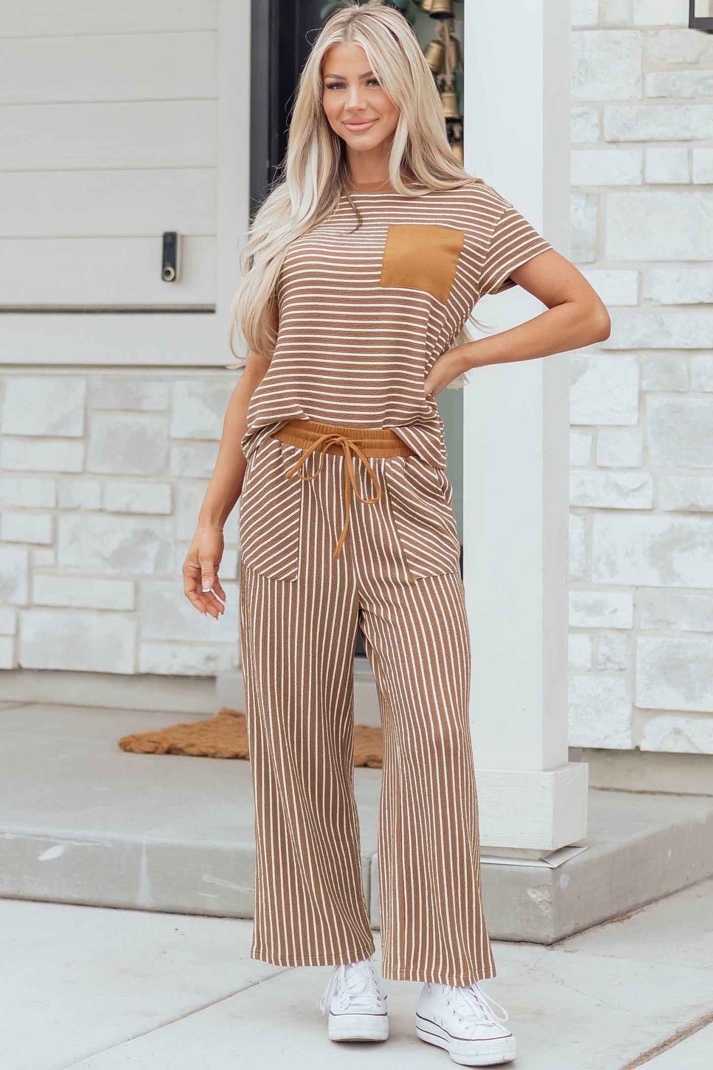 Aspyn Stripe Tee - Khaki Stripe / L - 12/14