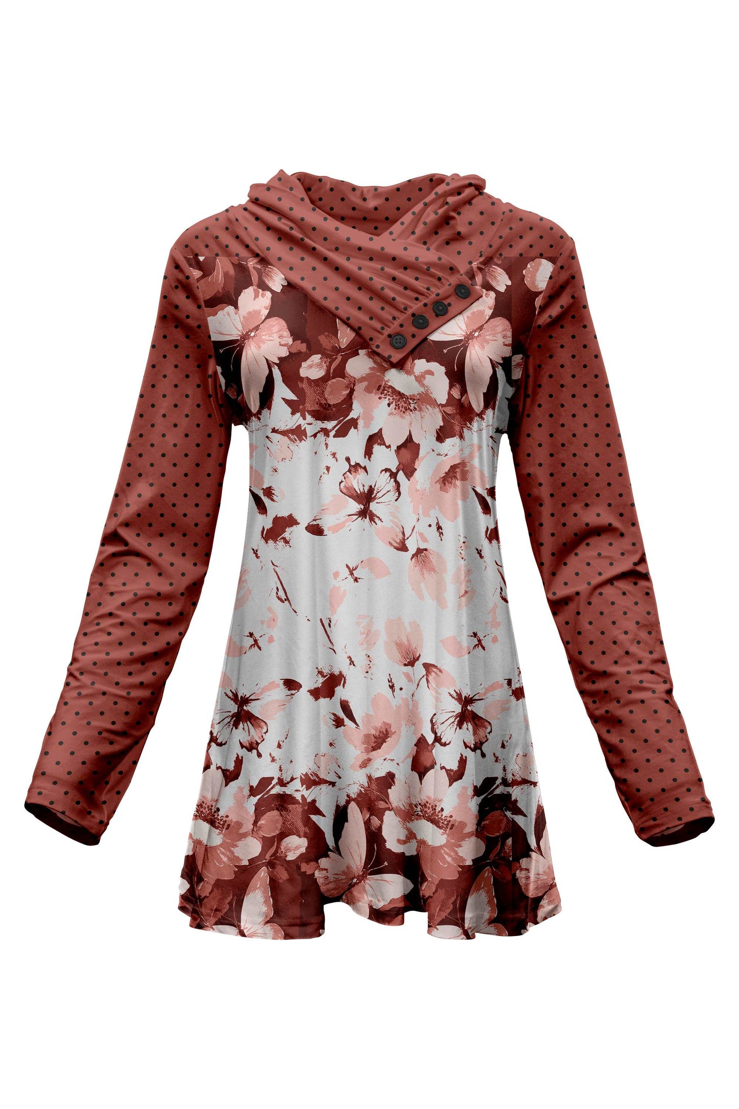 Rust and White Floral with Polka Dot-