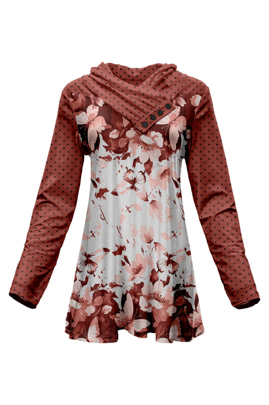 Rust and White Floral with Polka Dot-