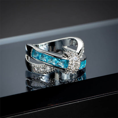 Sea Blue Crystal & Cubic Zirconia Openwork Twist Princess-Cut Ring-6