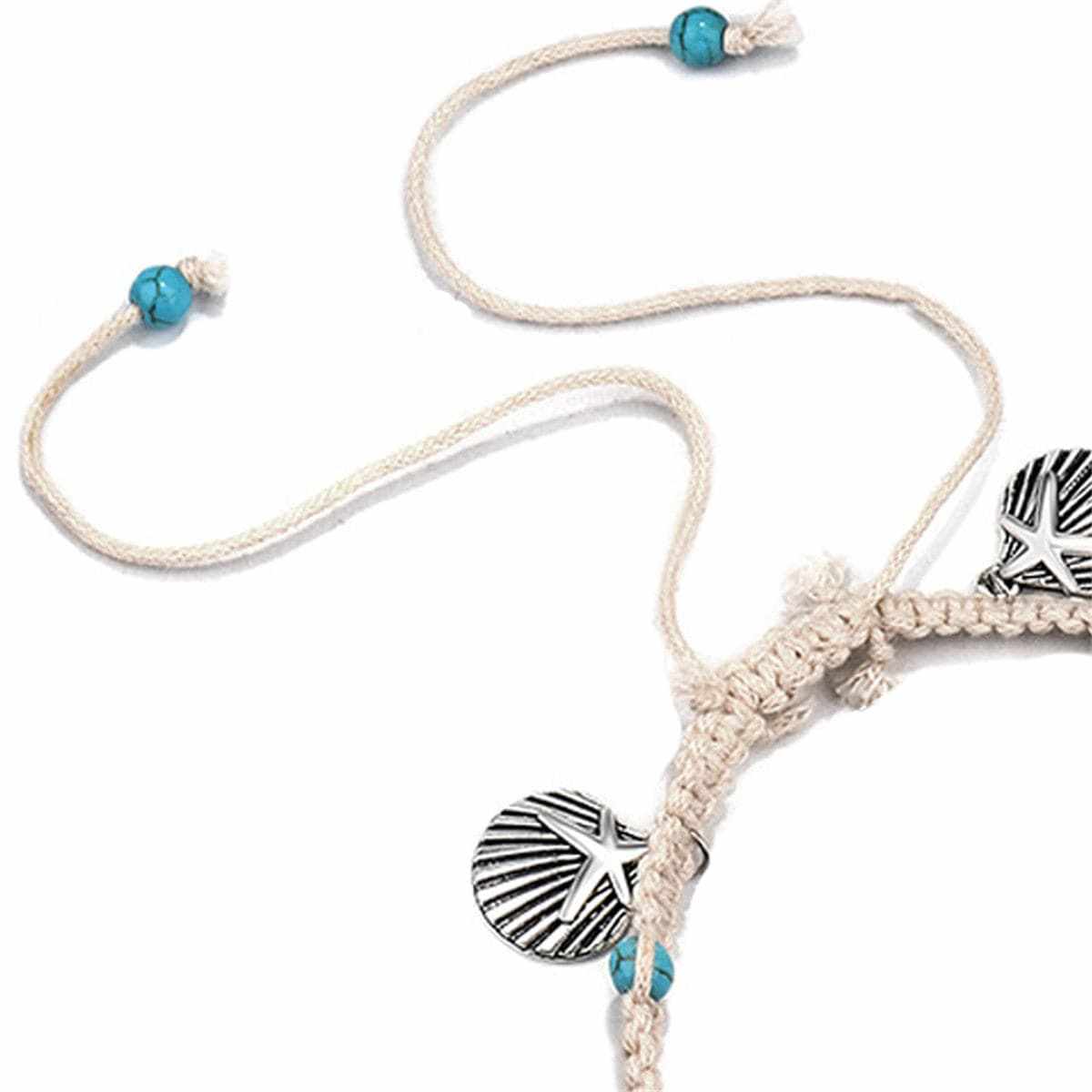 Turquoise & Silvertone Starfish Charm Anklet