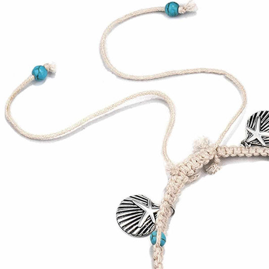 Turquoise & Silvertone Starfish Charm Anklet