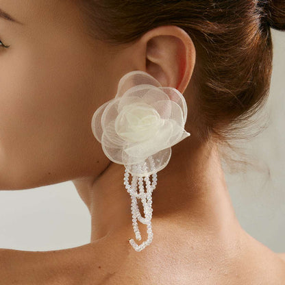 Polyster & Clear Acrylic Goldtone Flower Tassel Dangle Earrings