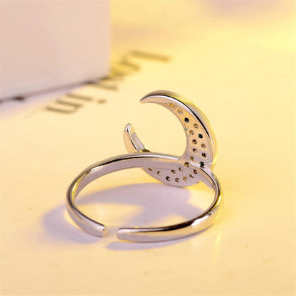Cubic Zirconia & Silvertone Crescent Moon Ring
