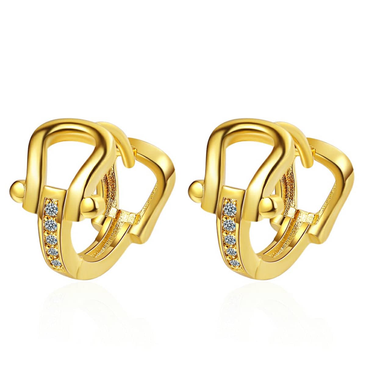 Cubic Zirconia & Goldtone Vachette Clasp Huggie Earrings