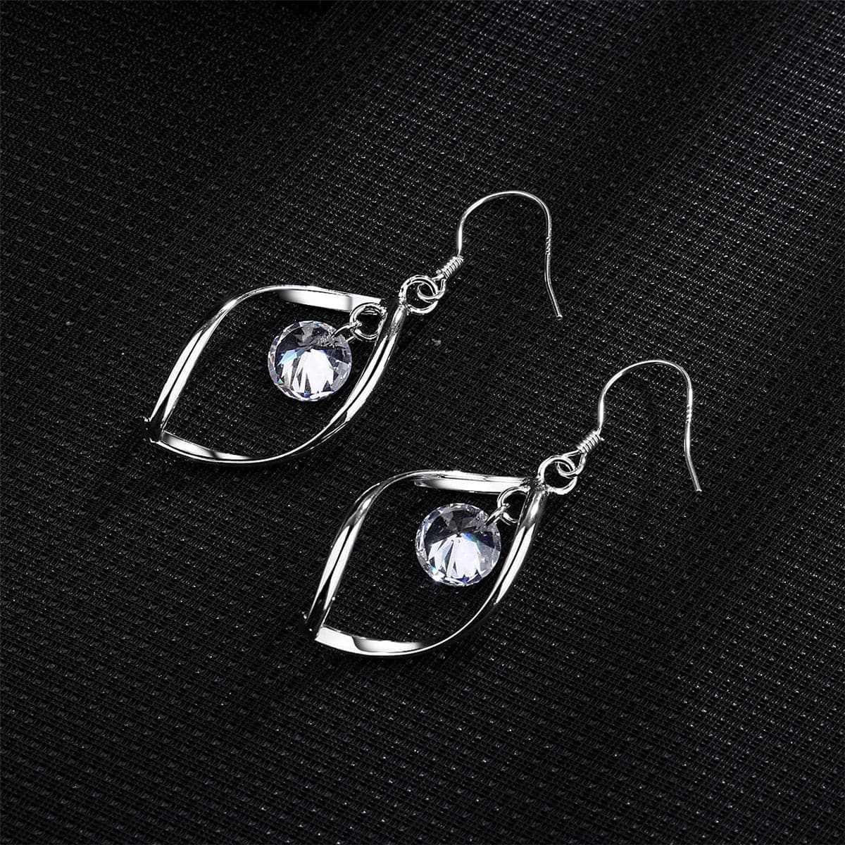 Cubic Zirconia & Silvertone Twisted Drop Earrings