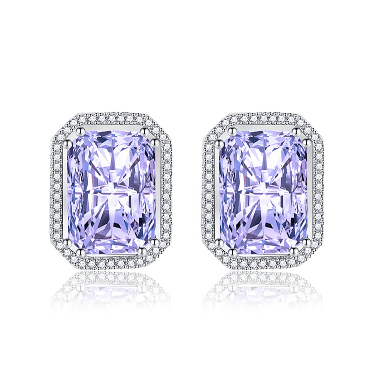 Purple Radiant Crystal & Cubic Zirconia Silvertone Halo Stud Earrings