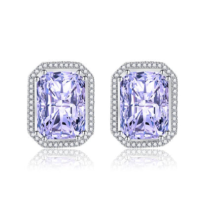 Purple Radiant Crystal & Cubic Zirconia Silvertone Halo Stud Earrings